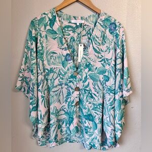 Olivaceous Tropical Kimono Style Top Women’s Size Large Button Front